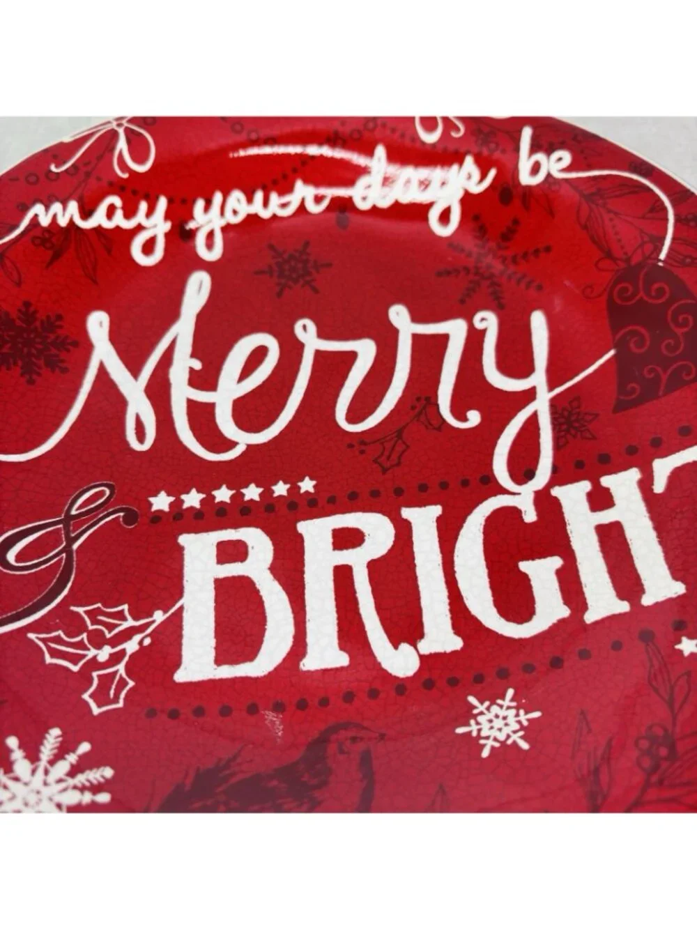 222 Fifth CHRISTMAS TUNES  Red White Words Porcelain 9